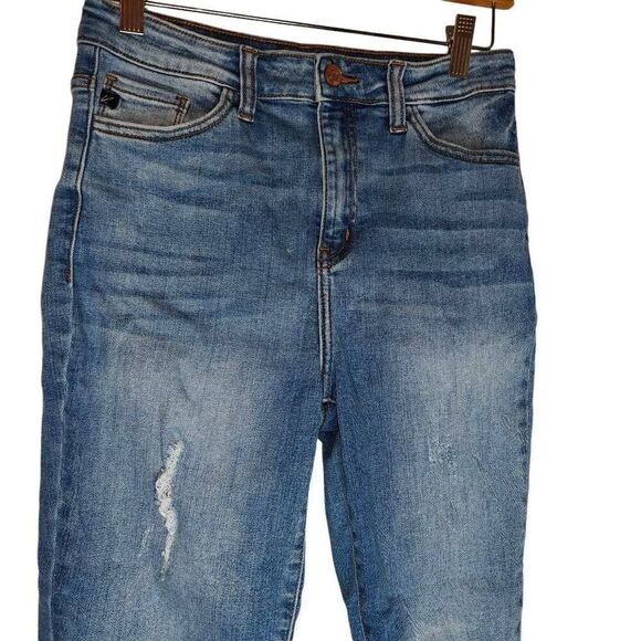 Kan Can Cropped Light Wash Raw Hem Distressed Denim Jeans - Picture 4 of 7